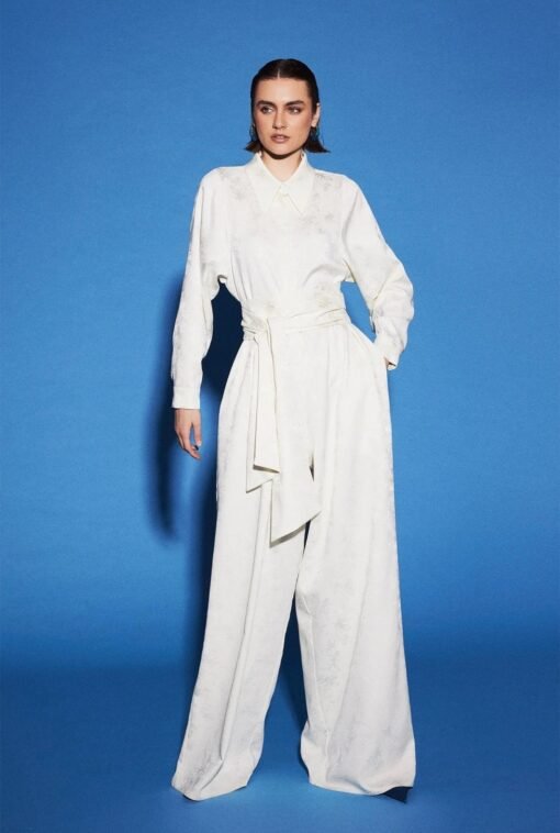 Palm Jacquard Jumpsuit White