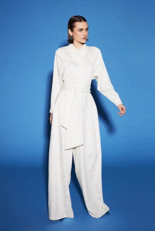 Palm Jacquard Jumpsuit White