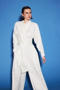 Palm Jacquard Jumpsuit White