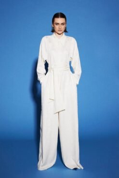 Palm Jacquard Jumpsuit White