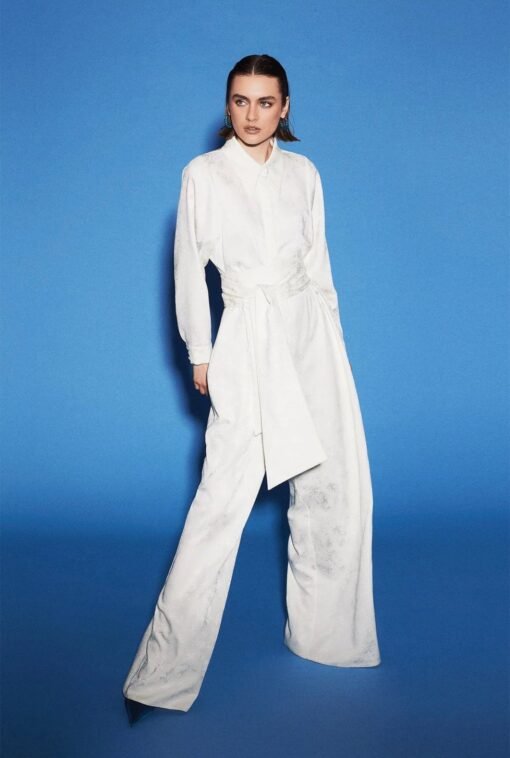 Palm Jacquard Jumpsuit White