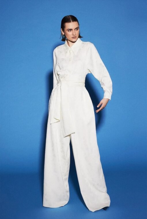 Palm Jacquard Jumpsuit White