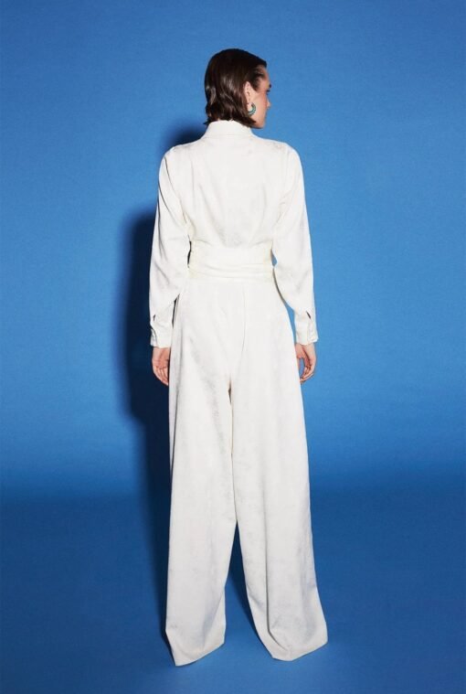 Palm Jacquard Jumpsuit White