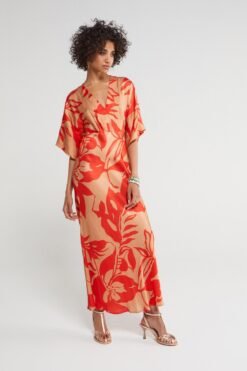 Ottod’Ame – Printed viscose V-neck long dress