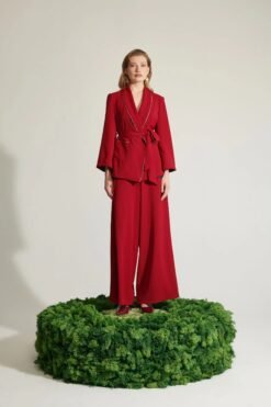 Le Sarte Del Sole – Wide Leg Elastic Trousers Wine Red