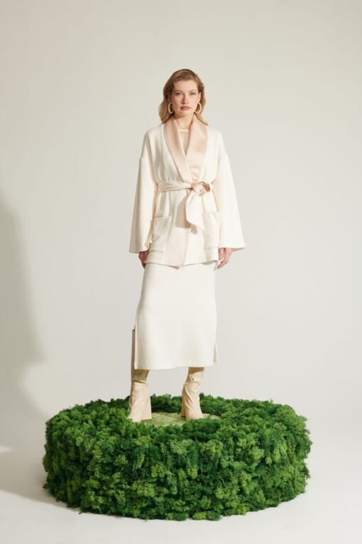 Le Sarte Del Sole – Solid Midi Pencil Elastic Skirt – Cream