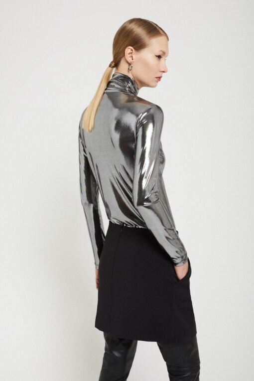 Ottod’Ame – Stretch Turtleneck T-shirt with Vinyl Effect