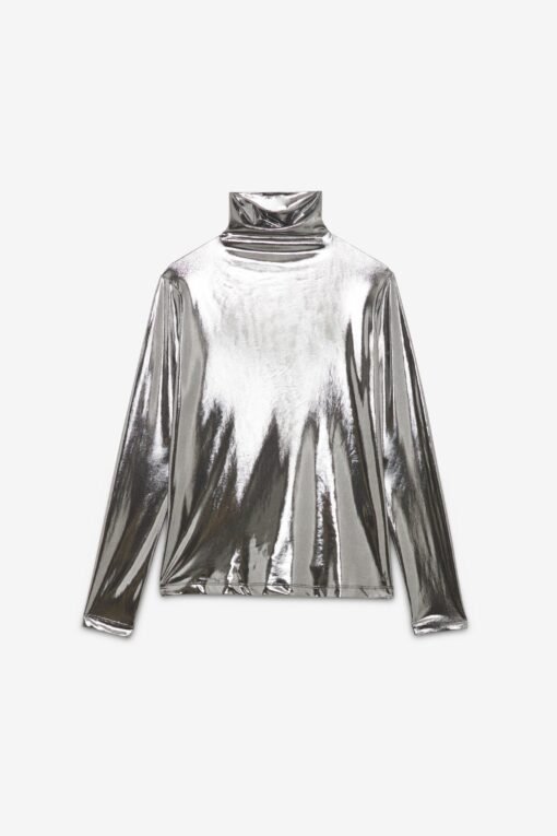 Ottod’Ame – Stretch Turtleneck T-shirt with Vinyl Effect
