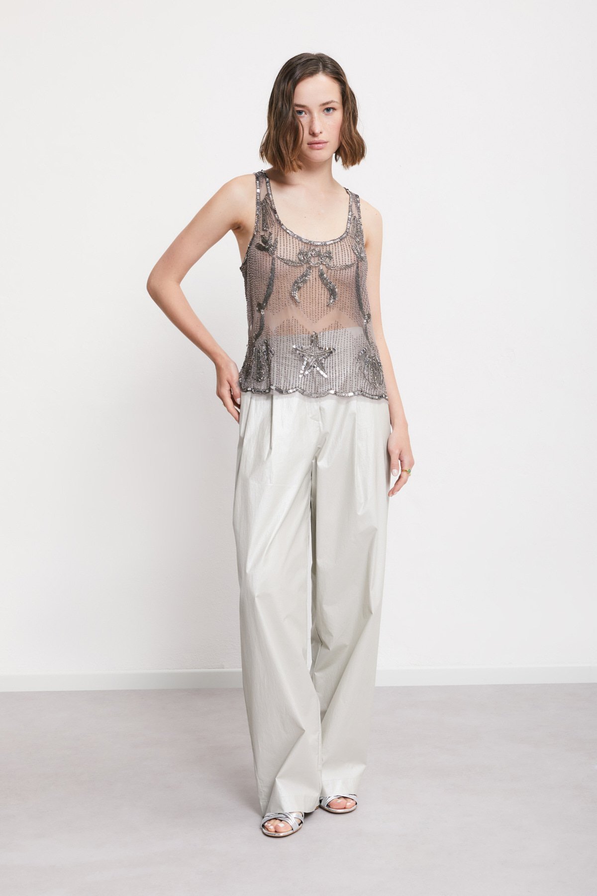 Tulle Tank Top with Embrodery