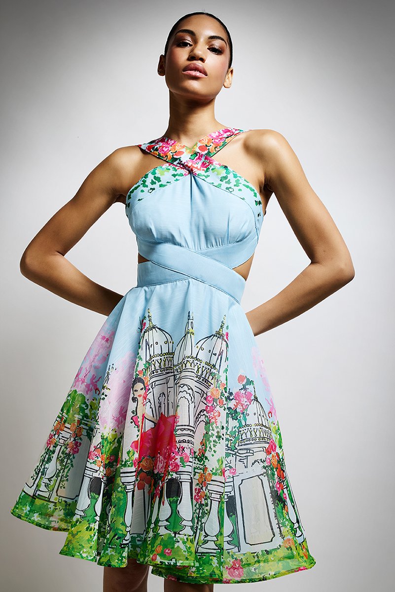 Printed Cutout Short Dress