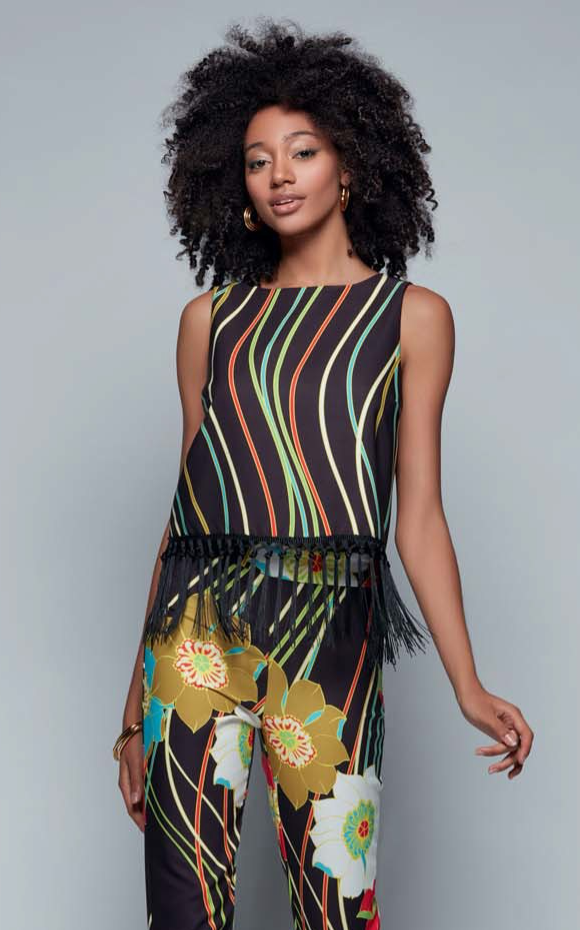 Exclusive Printed Top with Fringes