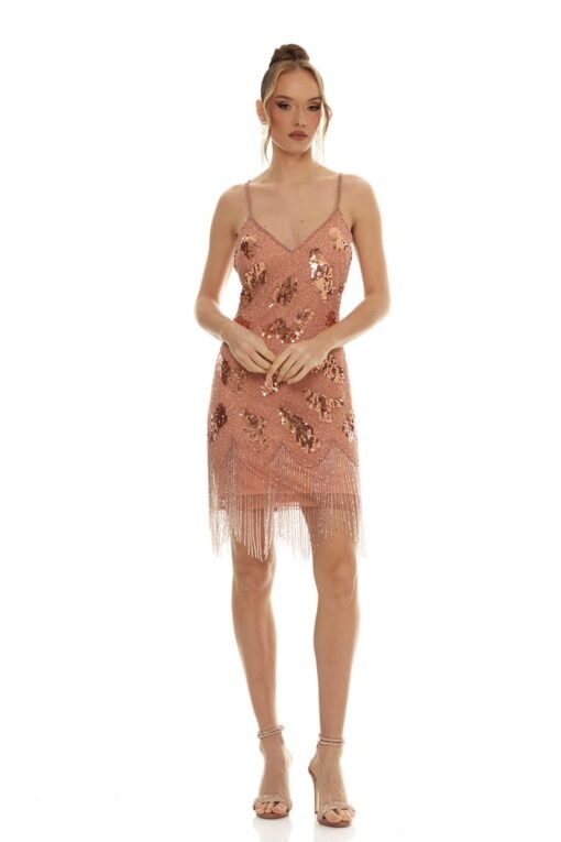 Premium Sequin Fringed Dusty Pink Dress