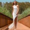 Long Asymmetrical One-shoulder Jersey Dress