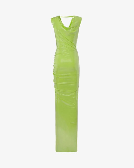 Long dress with Soft Neckline in Metallic Jersey