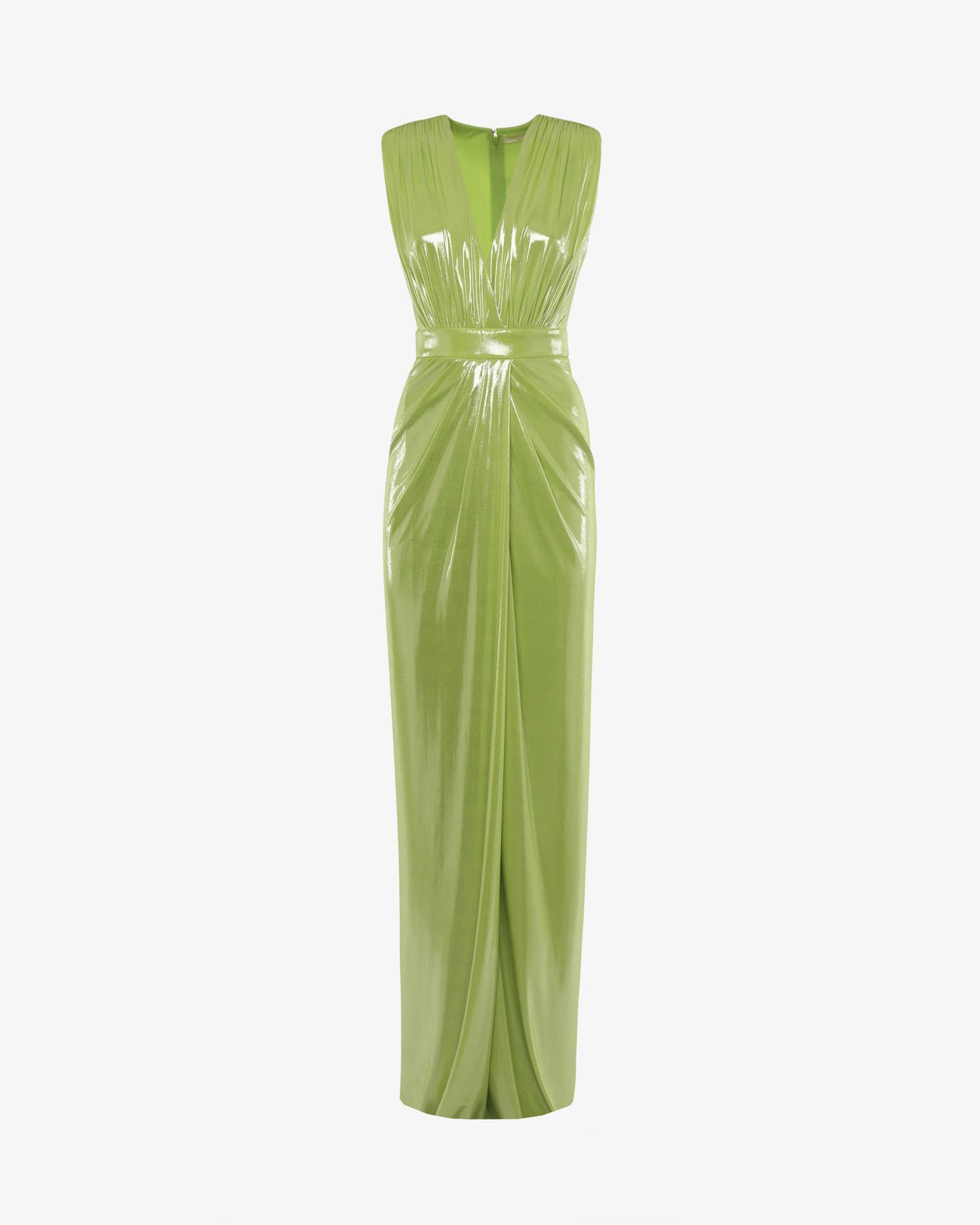 Long Dress with Deep Neckline in Metallic Jersey