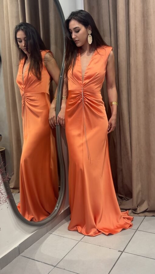 Satin Dress with Deep-V