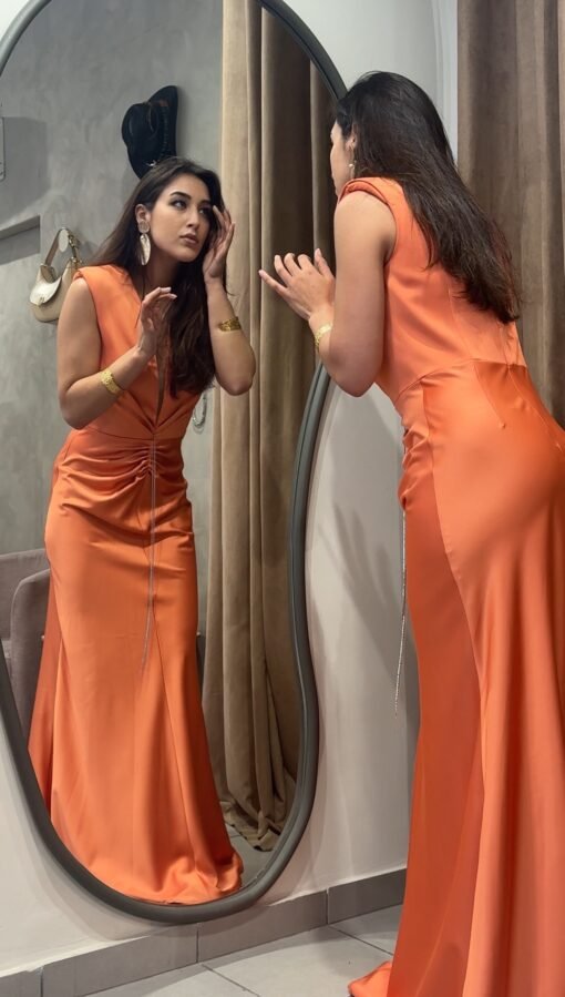 Satin Dress with Deep-V