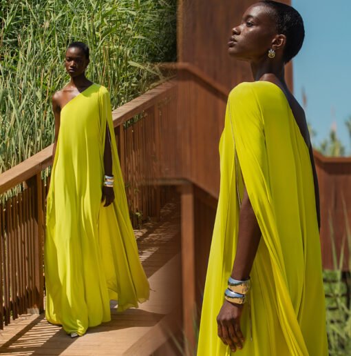 Arnica One Shoulder Lime Long Dress