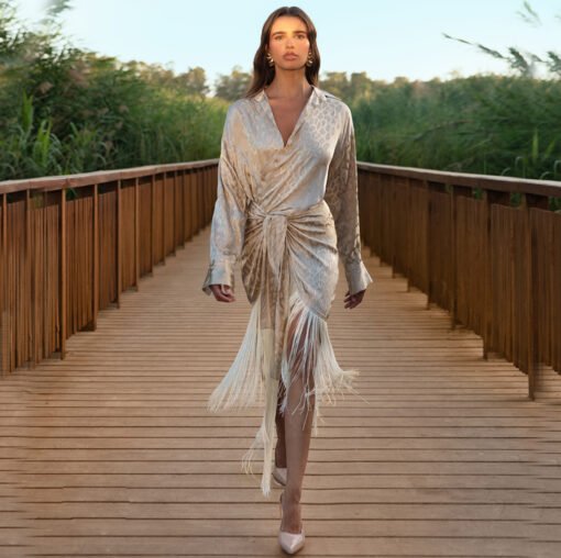 Beige Airosa Midi Shirt Dress
