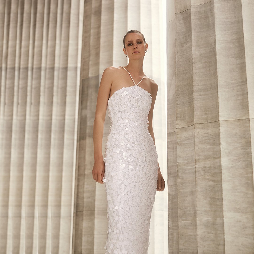 Halter Sequin Midi Dress White Halter Sequin Midi Dress White