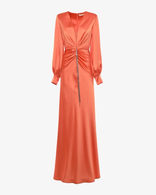 Satin Dress with Deep-V
