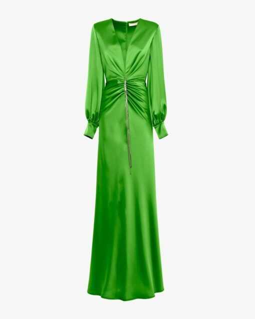Satin Dress with Deep-V