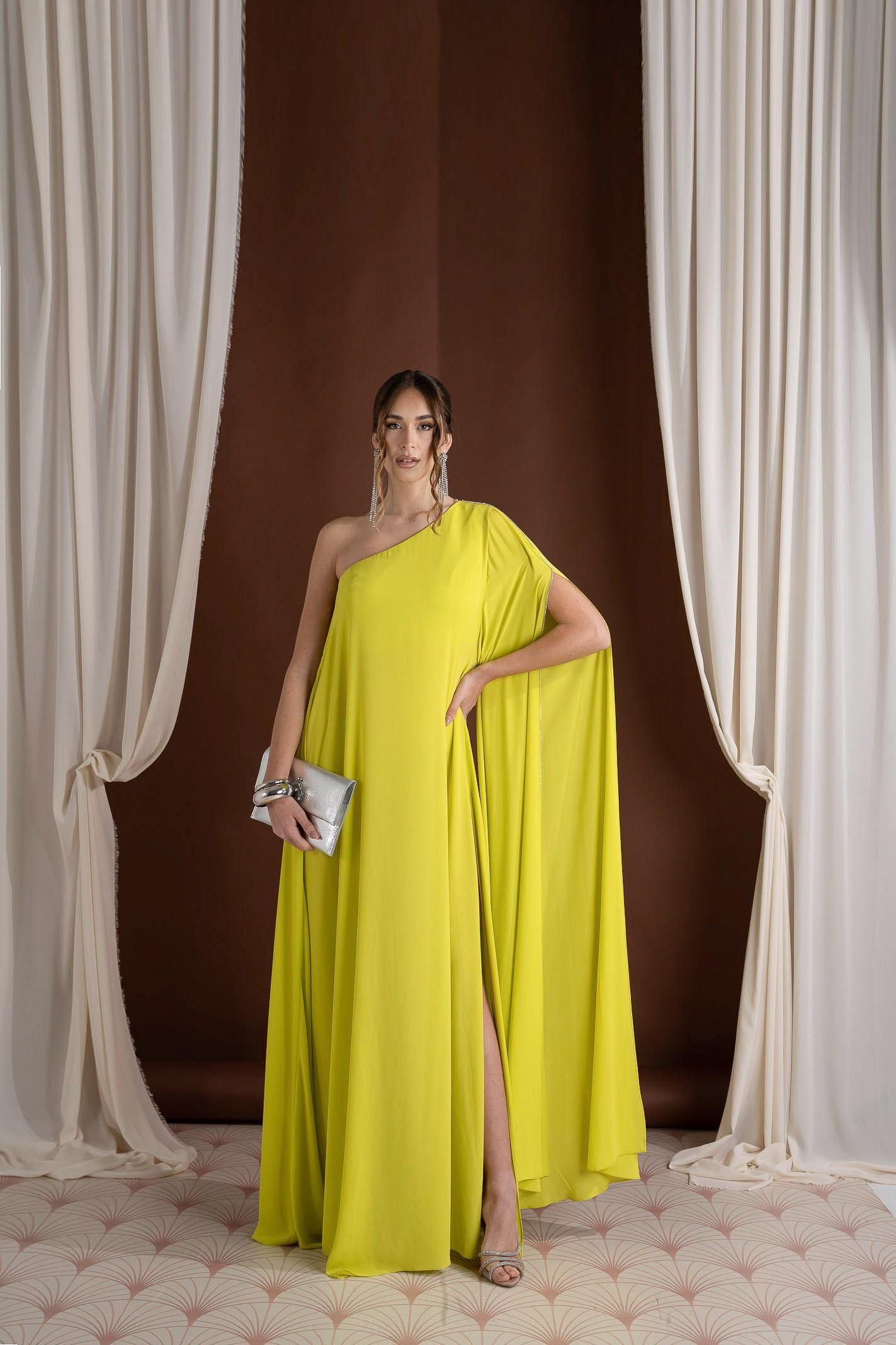 Arnica One Shoulder Lime Long Dress