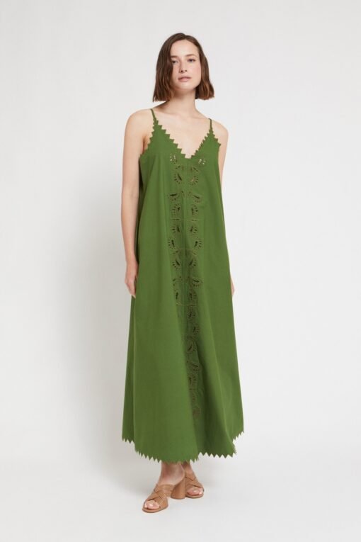 Cotton Long Dress with Cutwork Embroidery