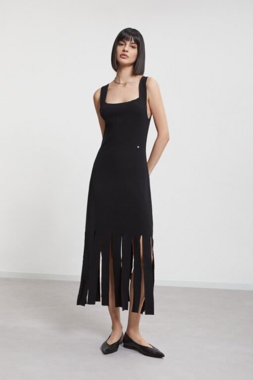 Viscose Long Dress with Fringes