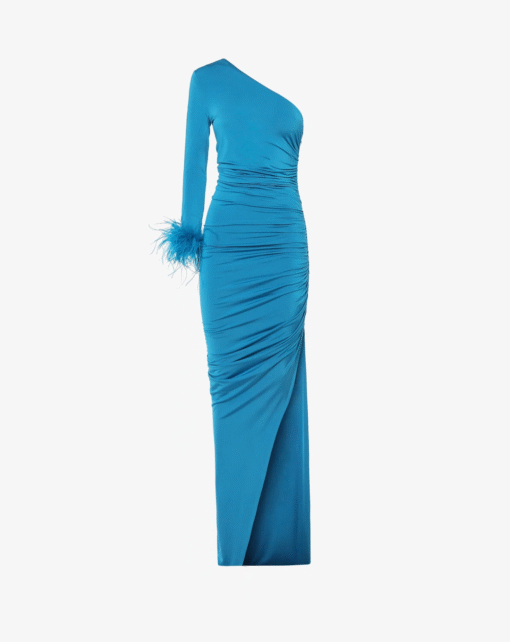 Acero – One-Shoulder Evening Dress with Feathers