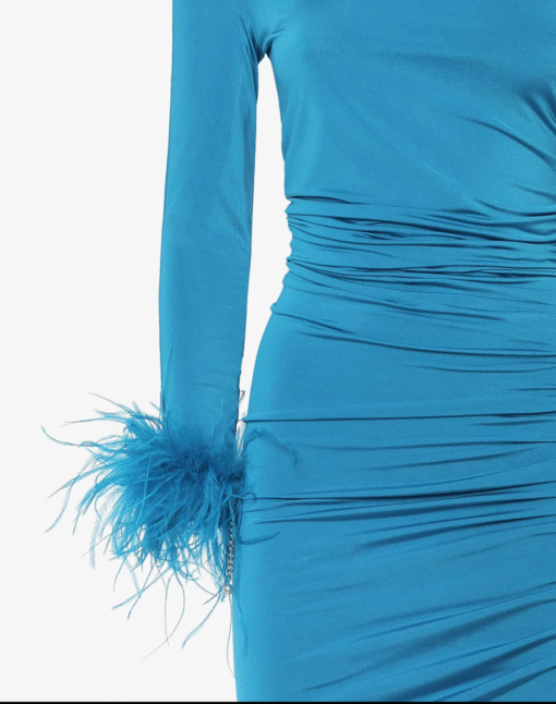 Acero – One-Shoulder Evening Dress with Feathers