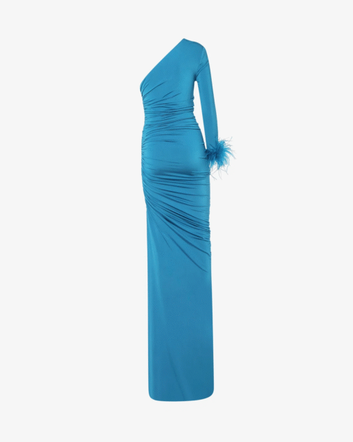 Acero – One-Shoulder Evening Dress with Feathers
