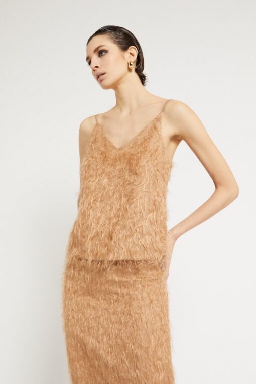 Fluffy top with V-neckline and thin straps