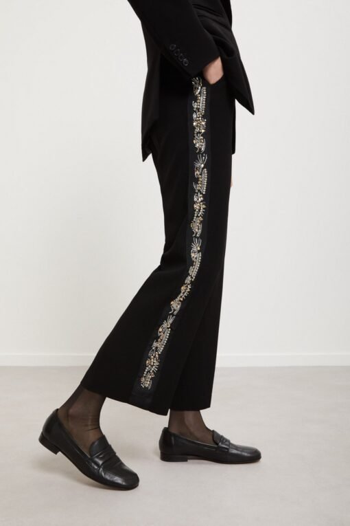 Palazzo trousers with hand-embroidered side stripes