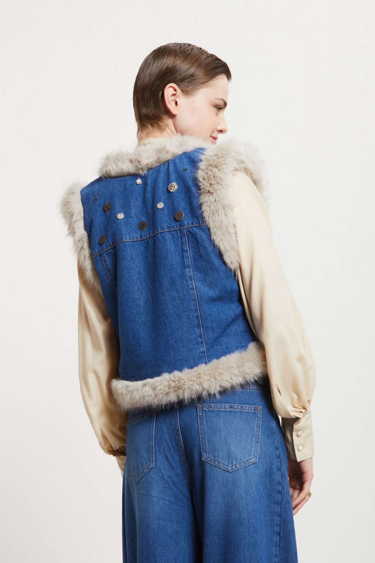 Denim Vest with Embroidery  and Appliqués