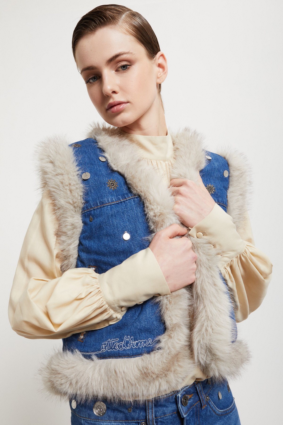 Denim Vest with Embroidery  and Appliqués