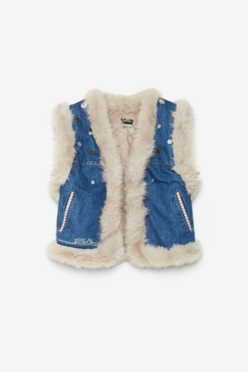 Denim Vest with Embroidery  and Appliqués
