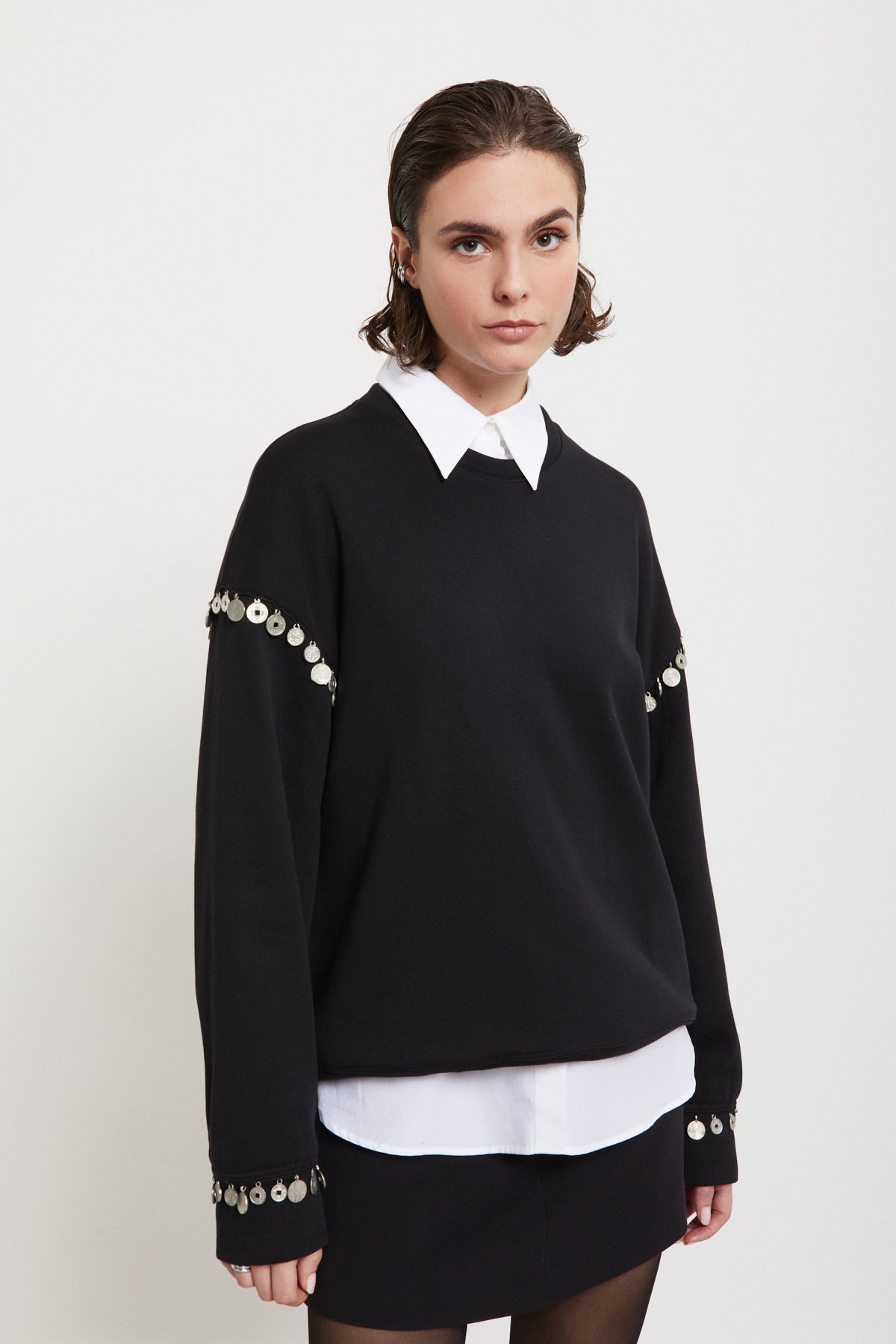 Pure cotton sweatshirt with sleeve embellishments Pure cotton sweatshirt with sleeve embellishments
