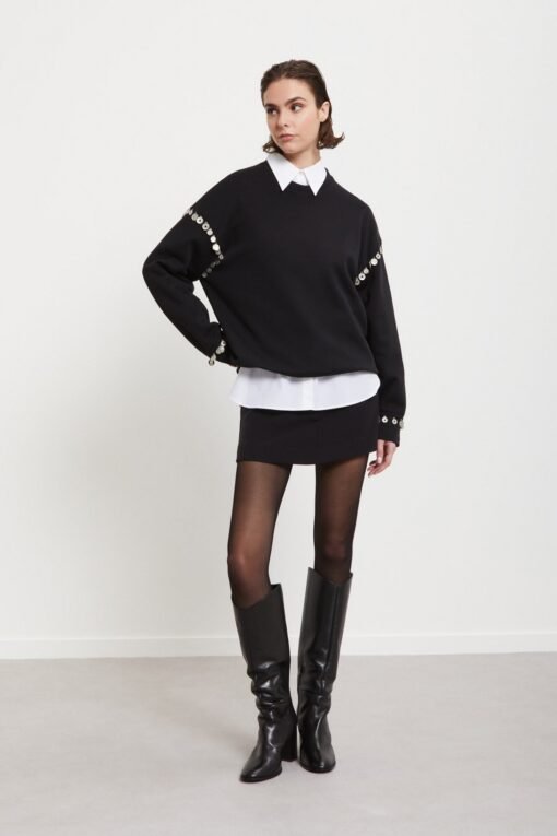 Pure cotton sweatshirt with sleeve embellishments