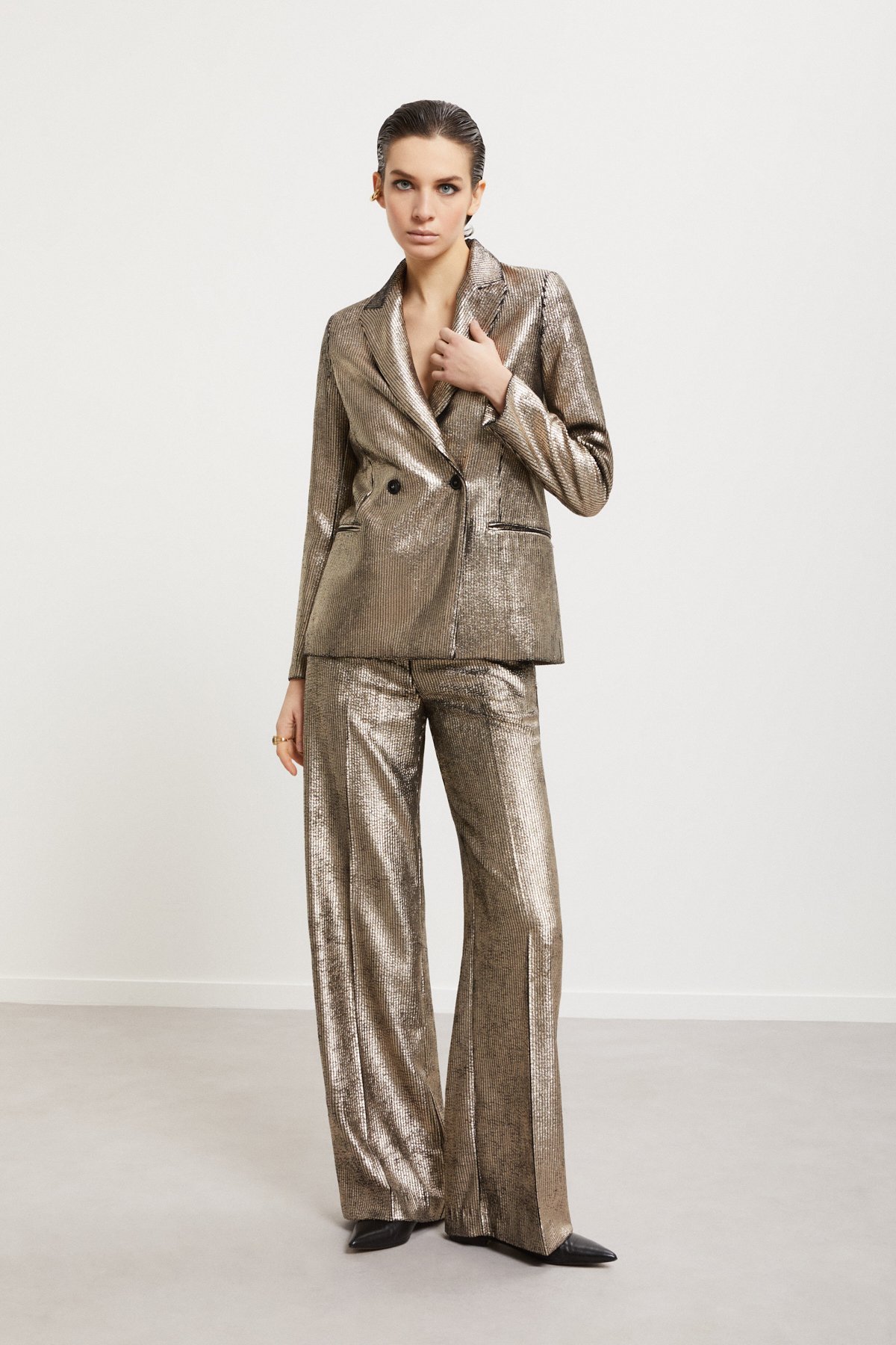 Ribbed Metallic Palazzo Trousers Ribbed Metallic Palazzo Trousers