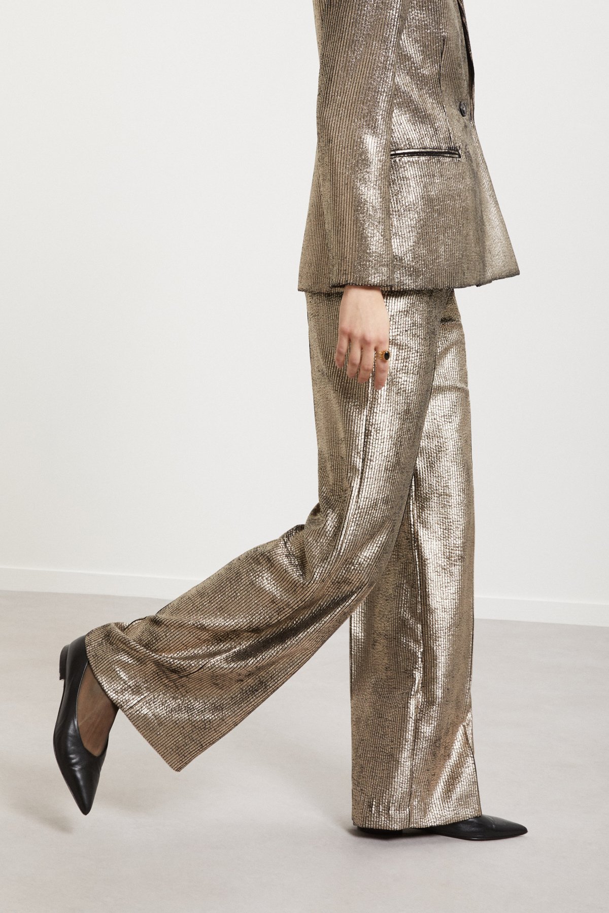 Ribbed Metallic Palazzo Trousers Ribbed Metallic Palazzo Trousers