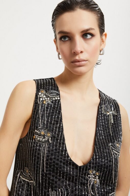 Pure cotton vest with stone and crystal embroidery