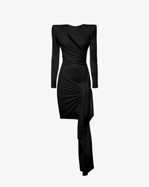 Acre black mini dress with cut out and drapes