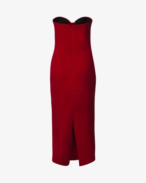 Alma Sanchez Red Strapless Bustier – Midi Evening Dress