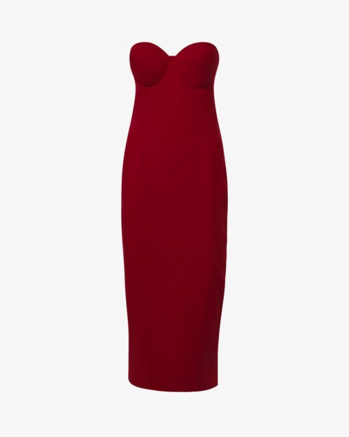Alma Sanchez Red Strapless Bustier – Midi Evening Dress
