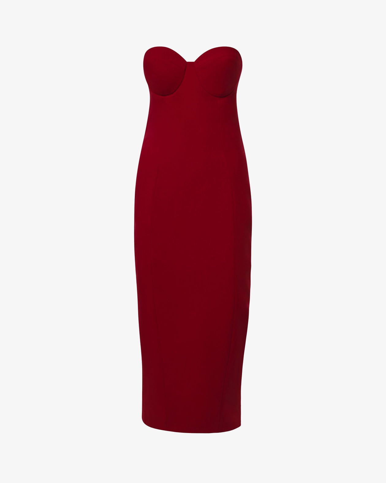 Alma Sanchez Red Strapless Bustier – Midi Evening Dress