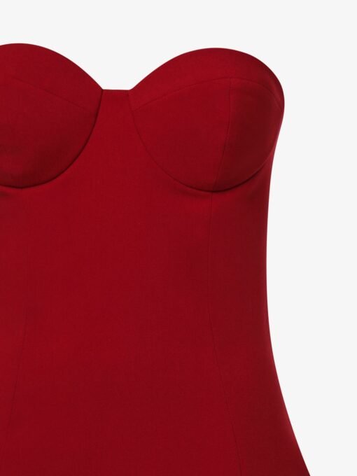 Alma Sanchez Red Strapless Bustier – Midi Evening Dress